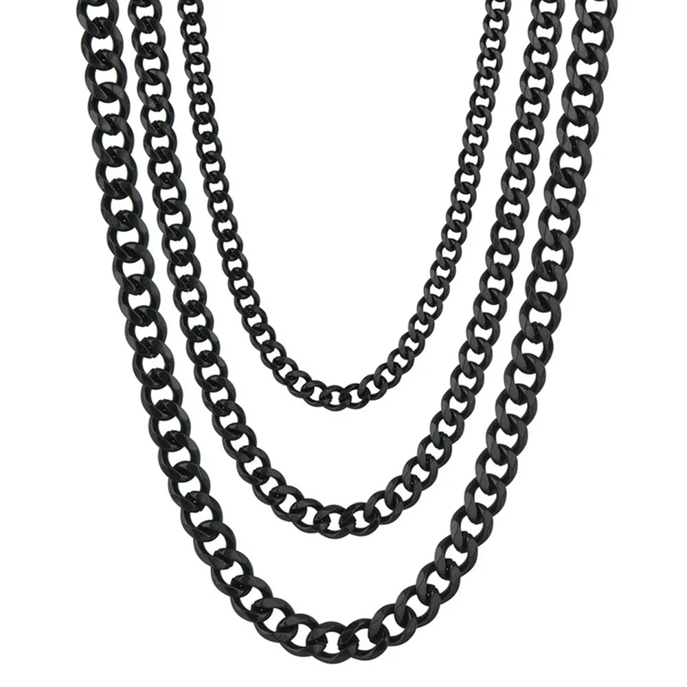 Stainless Steel Cuban Link Chain Necklace for Men | Punk Gold Black Silver