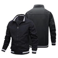 2026 New Men Striped Rib Stand Collar Bomber Jacket Solid Black Zip Up Lightweight Windbreaker Striped Cuff Hem Casual Baseball Coat Outdoor Daily Streetwear Outerwear