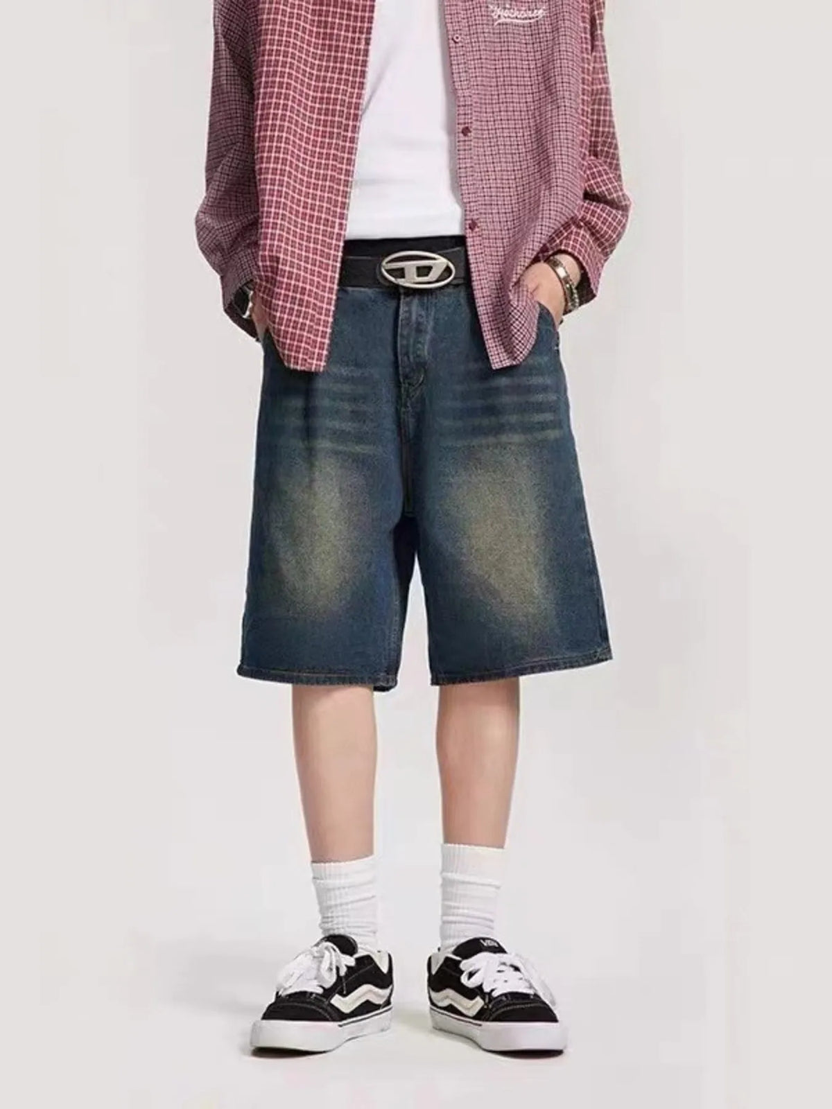 Men's Plus Size Vintage Wash Denim Shorts